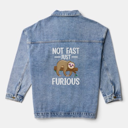 Not Fast Just Furious  Lazy Cute Sloth  Denim Jacket