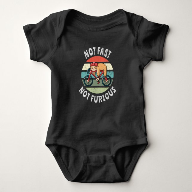 Not Fast Not Furious lazy sloth sleeping bicycle Baby Bodysuit (Front)