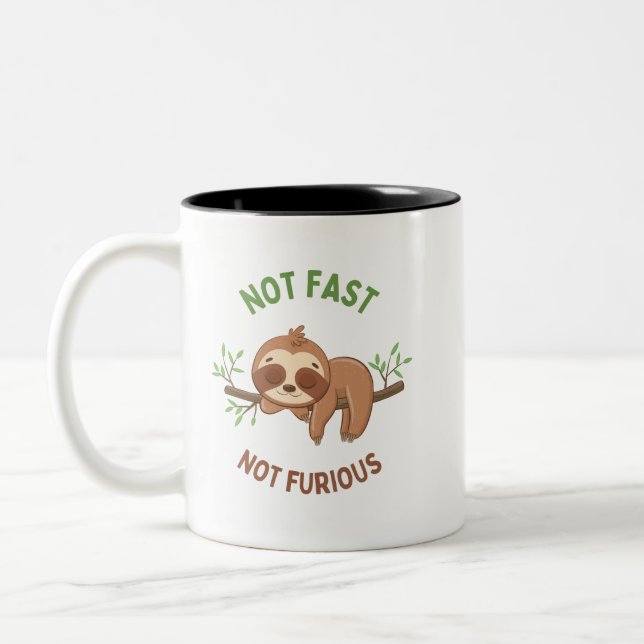 Not Fast Not Furious Sloth  Two-Tone Coffee Mug (Left)