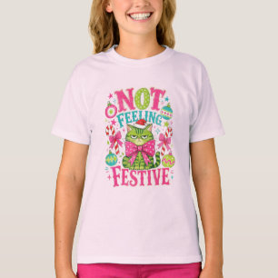 Not Feeling Festive with Unhappy Cat Grunge T-Shirt