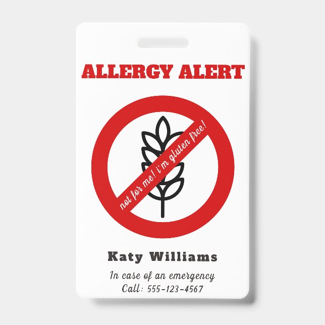 Not for me, i'm gluten free! Kids Allergy Alert Badge (Front)
