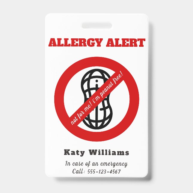 Not for me, i'm peanut free! Kids Allergy Alert Badge (Front)