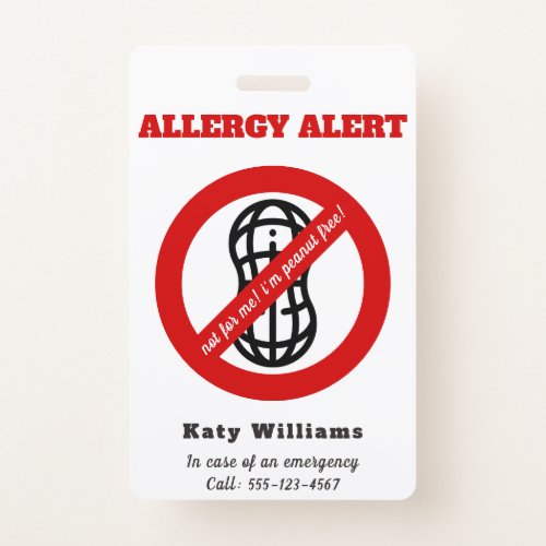 Not for me im peanut free Kids Allergy Alert Badge