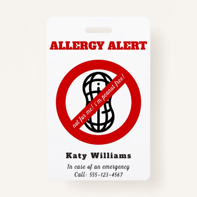 Not for me, i'm peanut free! Kids Allergy Alert Badge (Front)
