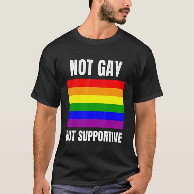 Not Gay But Supportive LGBTQ+ Flag Support T-Shirt (Front)