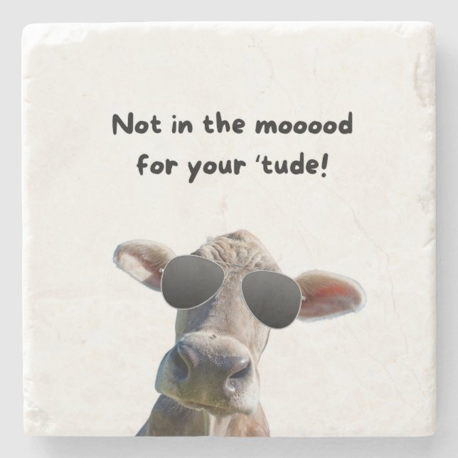 Not In the Mood Cow Marble Coaster (Front)