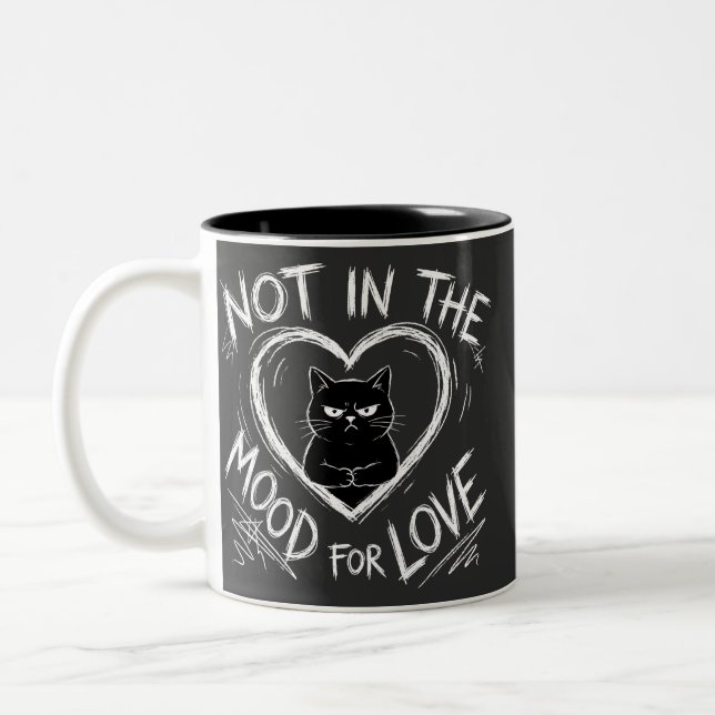Not In The Mood For Love Grumpy Cat Sarcastic Two-Tone Coffee Mug (Left)