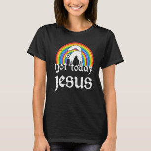 Not Jesus Today Rainbow Satanic Cat Goth Concert T-Shirt