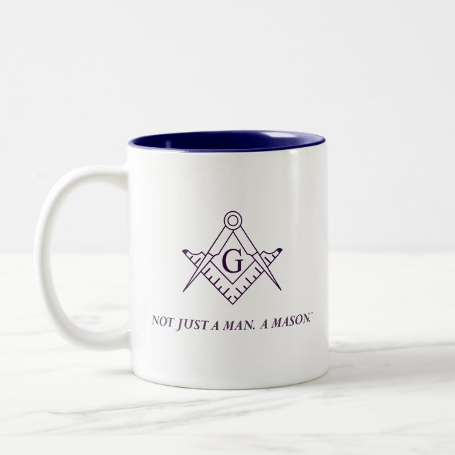 "Not just a man. A Mason." Masonic Two-tone Mug (Left)