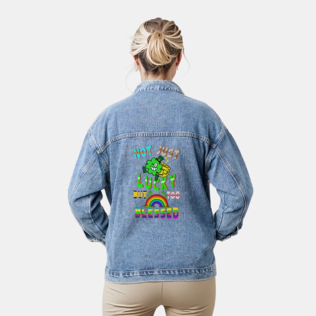 Not Just Lucky But Too Blessed Denim Jacket (Model)