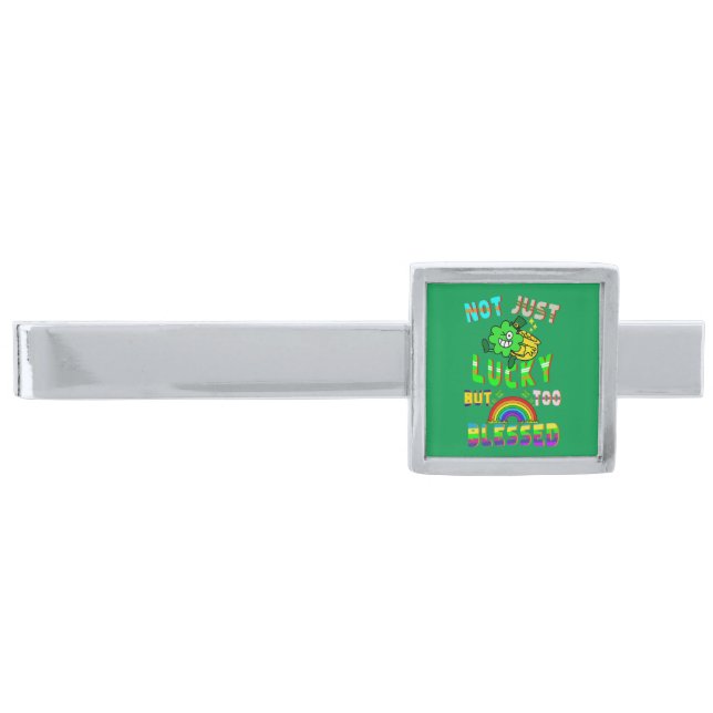 Not Just Lucky But Too Blessed Silver Finish Tie Bar (Front)