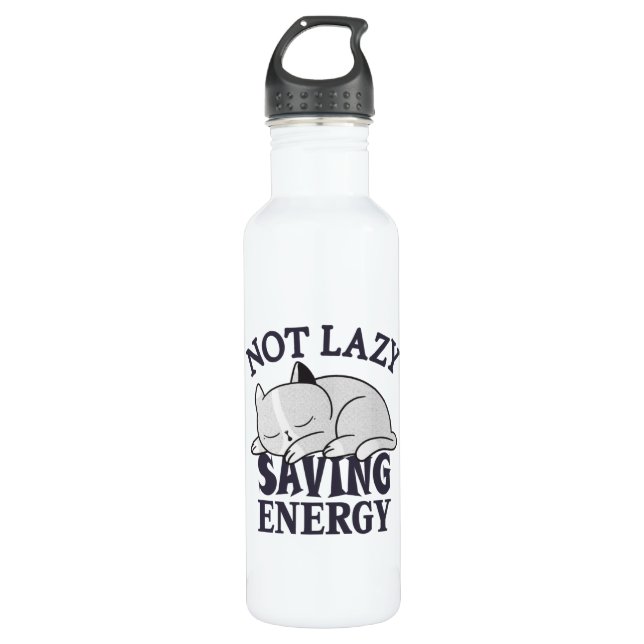 Not lazy, Saving Energy Cat Stainless Steel Water Bottle (Front)