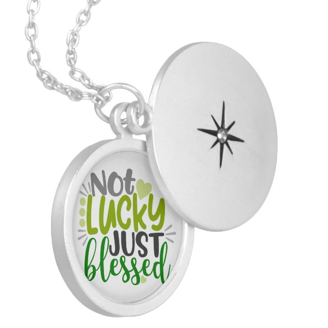 Not Lucky Just Blessed Locket Necklace (Front Left)