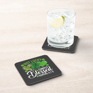 Not Lucky Simply Blessed Christian Beverage Coaster