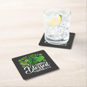 Not Lucky Simply Blessed Christian Square Paper Coaster