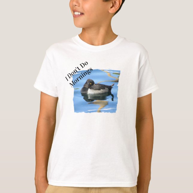 Not Morning Person Sleepy Black White Duck T-Shirt (Front)