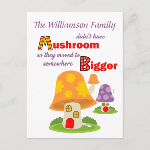 Not Mushroom Funny Red Purple New Address Postcard