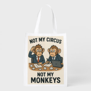 Not My Circus, Not My Monkeys – Funny Cartoon Monk Grocery Bag