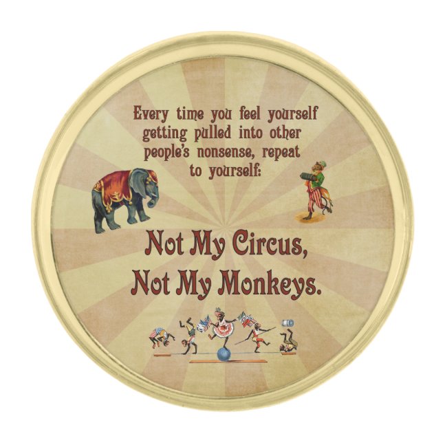 Not My Circus, Not My Monkeys Gold Finish Lapel Pin (Front)