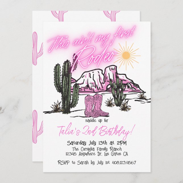 "Not my first rodeo" 2nd birthday invitation (Front/Back)