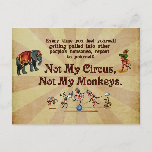 Not My Monkeys Not My Circus Postcard