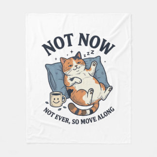 Not Now Lazy Cat Vintage Engraving Funny Cat Desig Fleece Blanket