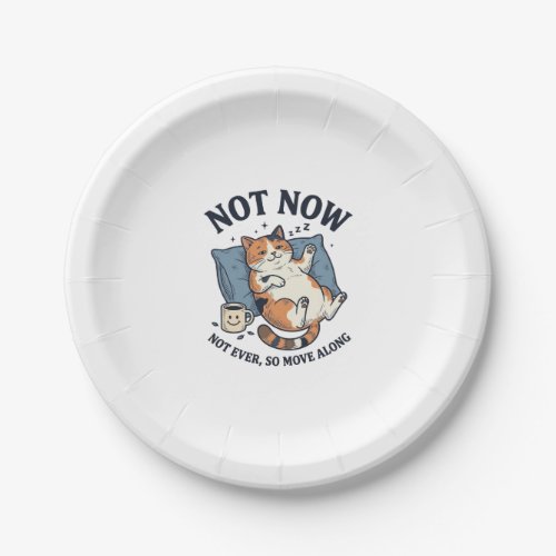 Not Now Lazy Cat Vintage Engraving Funny Cat Desig Paper Plates