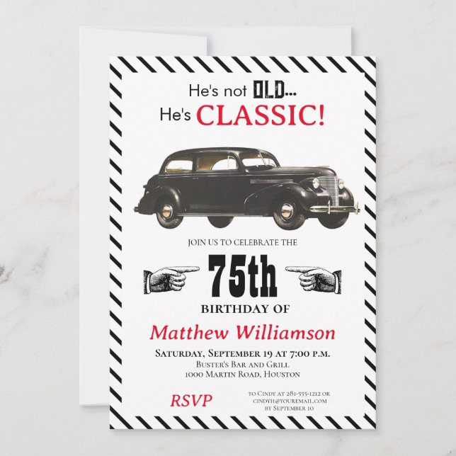 Not Old But Classic 1939 Car Men's Birthday  Invitation (Front)