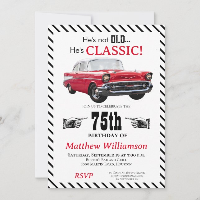 Not Old But Classic 1950s Car 70th Birthday  Invitation (Front)