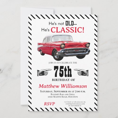 Not Old But Classic 1950s Car 70th Birthday  Invitation