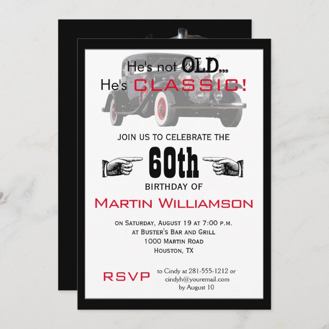Not Old But Classic Car Funny Birthday Party Invitation (Front/Back)