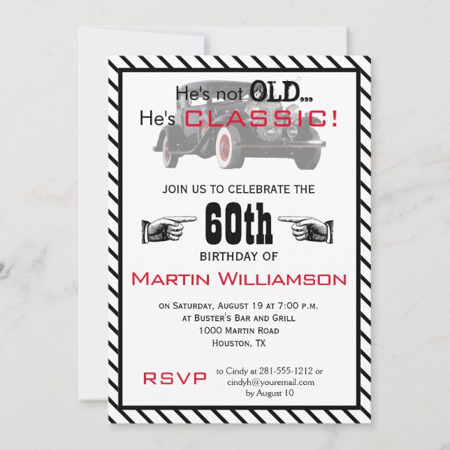Not Old But Classic Car Funny Birthday Party Invitation (Front)