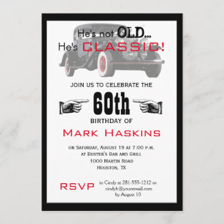 Not Old But Classic Old Car Birthday Invitation