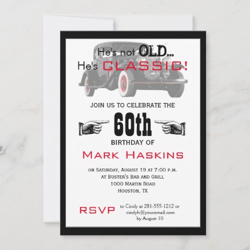 Not Old But Classic Old Car Birthday Invitation