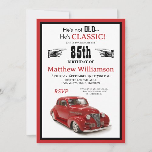 Not Old But Classic Red 1939 Coupe Border Birthday Invitation