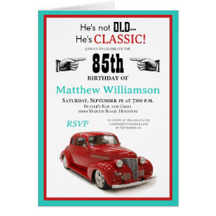 Not Old, Classic Vintage Red Coupe Teal 85th Cards