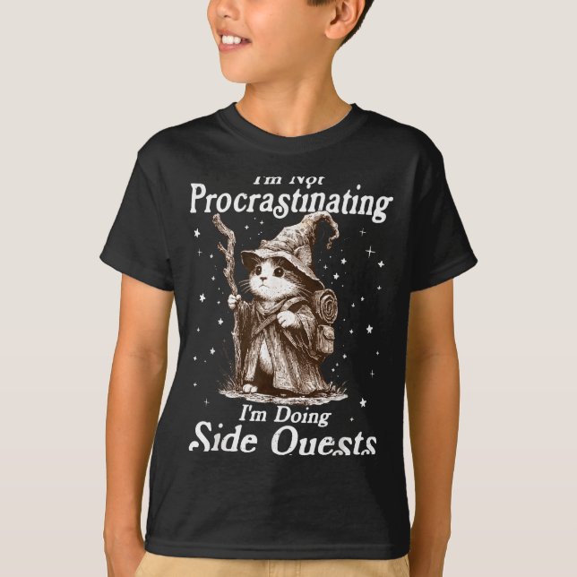 Not procrastinating doing side quests funny cat T-Shirt (Front)
