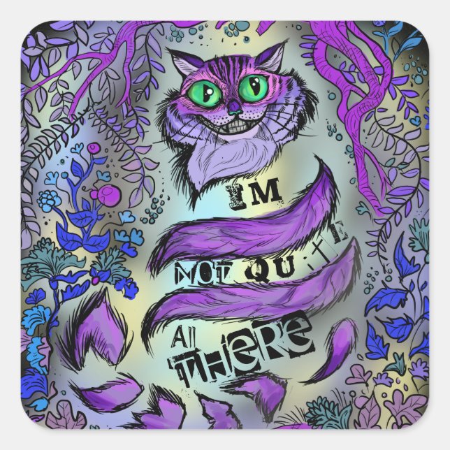 Not Quite All There, Crazy Cat Square Sticker (Front)