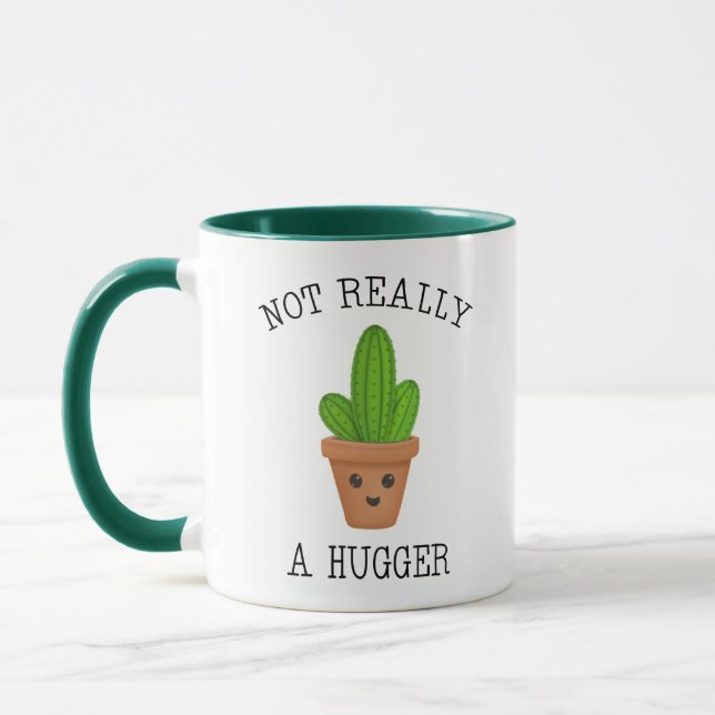 Not Really A Hugger Cute Kawaii Cactus Introvert Mug (Left)