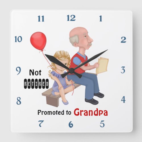 Not Retired Promoted Grandpa Square Wall Clock