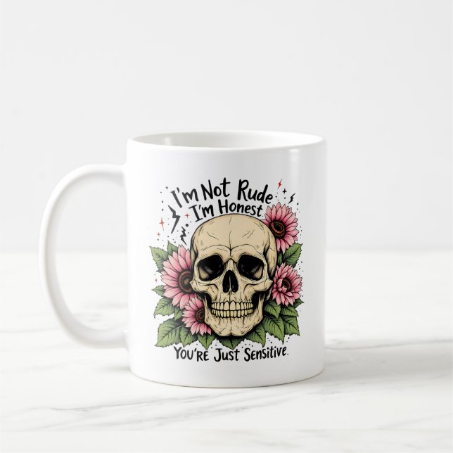 Not Rude Mug | Funny Skull & Floral Coffee Cup (Left)