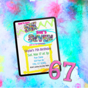 not SIX, SEVEN Spray-paint Girl 7th Birthday Invitation