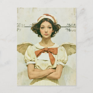 Not So Innocent Christmas Angel Mugshot Postcard