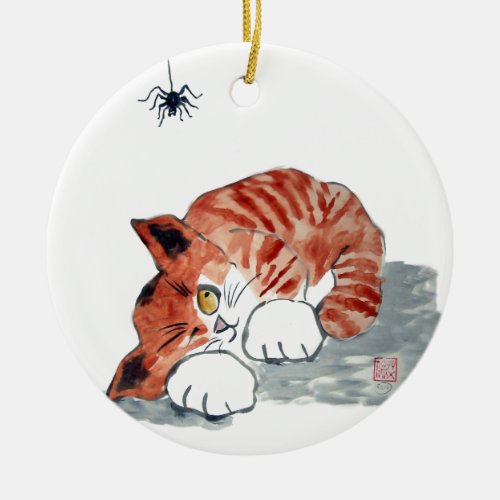 Not so Itsy Bitsy Spider and Tiger Kitty Ceramic Ornament