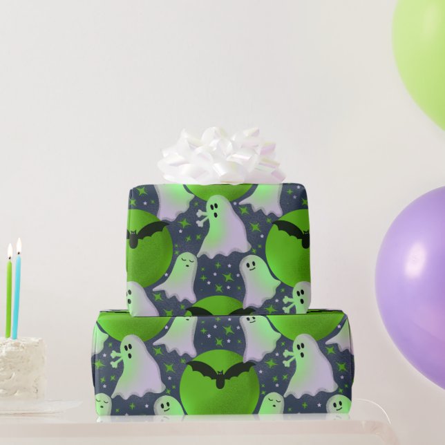 Not so spooky ghosts green wrapping paper (Party Gifts)