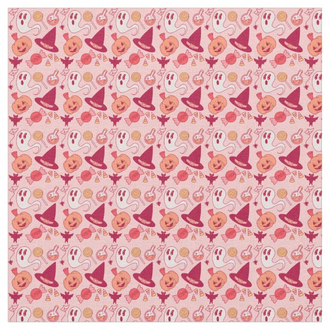Not So Spooky Pink Halloween Cute Ghosts Repeat Fabric (Close Up)