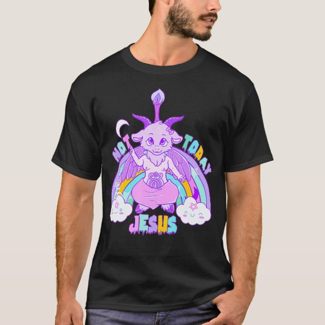 Not Today Baphomet Jesus Kawaii Cute Pastel T-Shirt (Front)