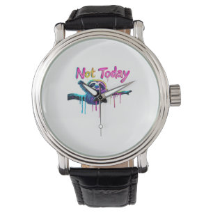 Not Today � Colorful Sloth Neon Artwork Classic T- Watch