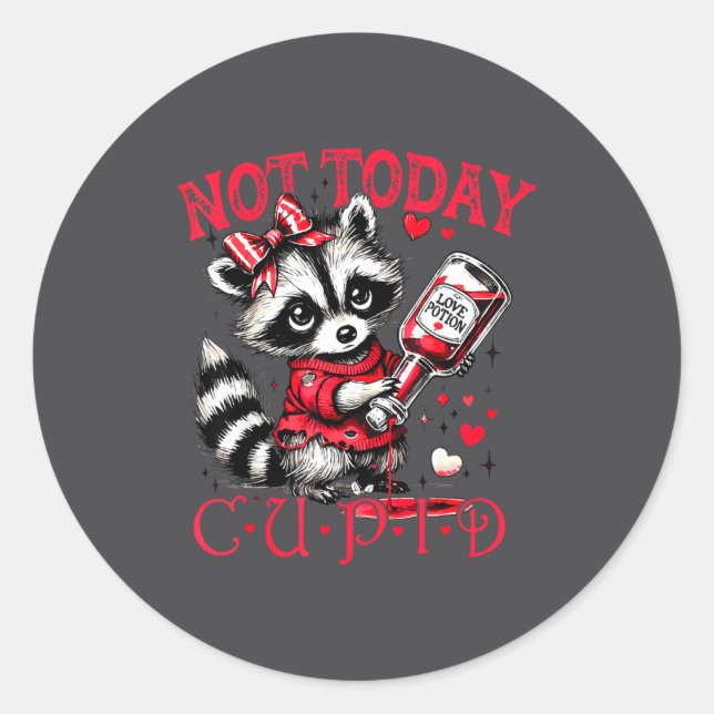 Not Today Cud Funny Raccoon Valentines Day Cute Ki Classic Round Sticker (Front)