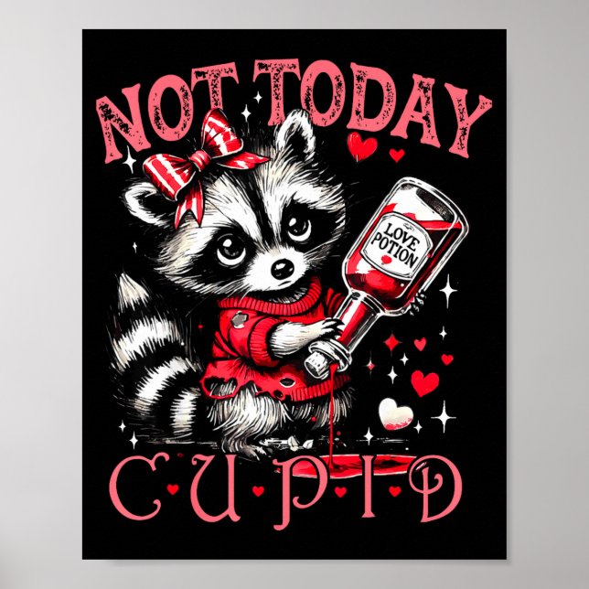 Not Today Cud Funny Raccoon Valentines Day Cute Ki Poster (Front)